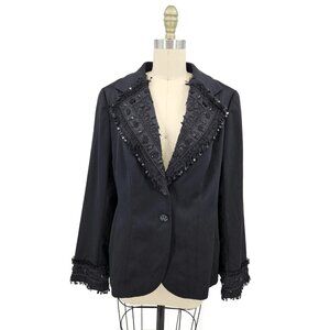 Escada Couture Black Cashmere Beaded Blazer Womens 42 Jacket